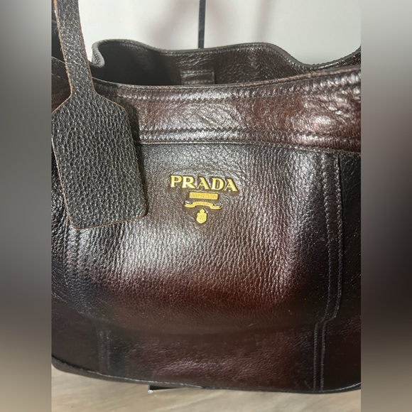 Prada Vitello Hobo bag large tote Deerskin leather dark cherry red gold logo - Picture 3 of 14